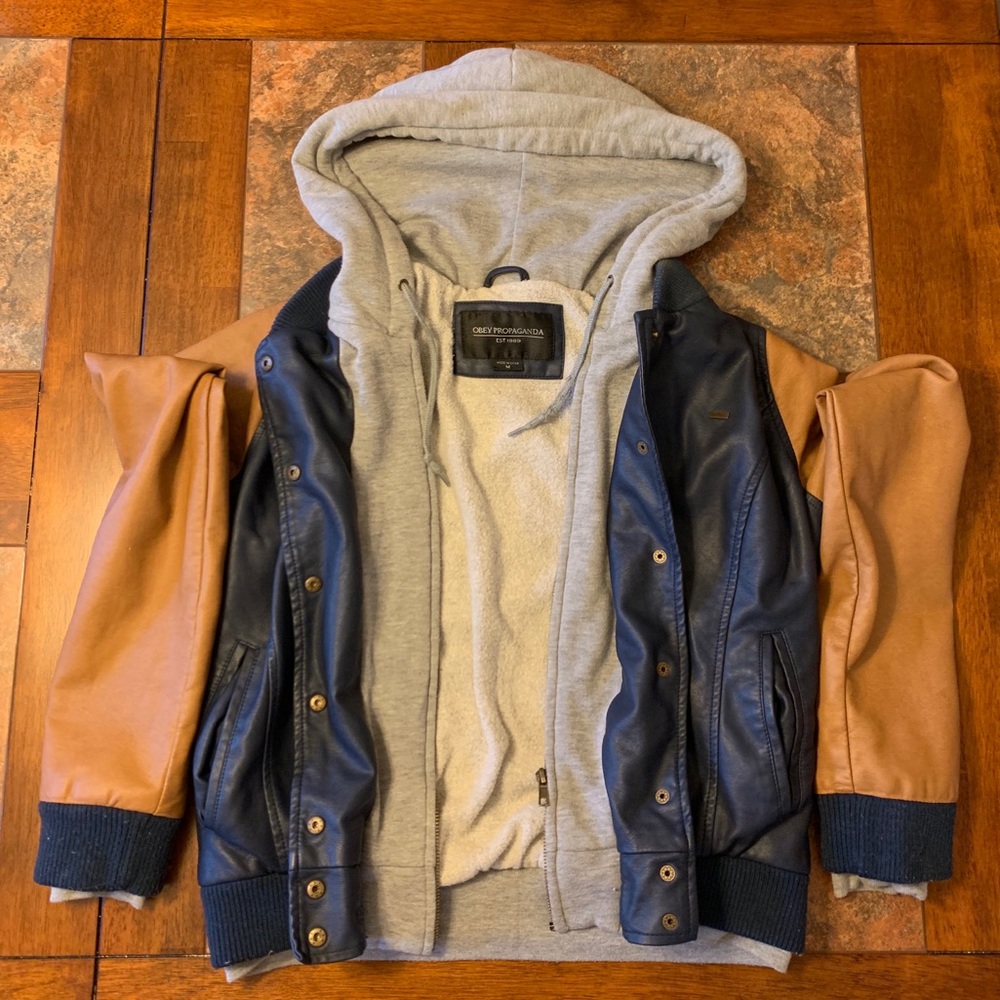 Obey Faux Leather Twofer Bomber Jacket